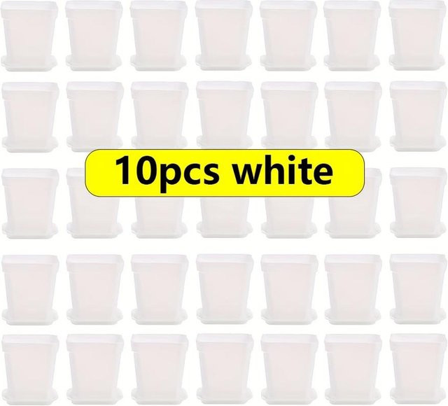 10er Set quadratische Mini Blumentöpfe mit Untertassen in Bonbonfarben von Binchi Outdoor Product für Sukkulenten und Pflanzen - Bild 1