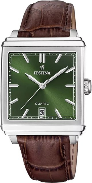 Festina Herrenuhr, Quarz, Edelstahl, Leder, 34 mm, Grün - Bild 1