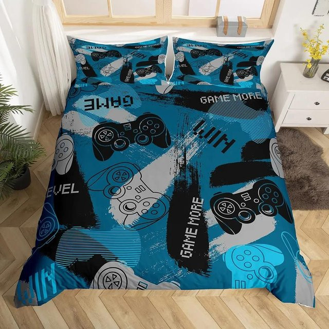 Bettwäscheset mit Gamepad-Motiv für Jugendliche von Your Warm Home, Blau, 3-teilig, B x L: 210 x 210 cm - Bild 1