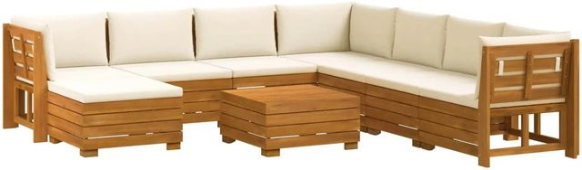 vidaXL Outdoor-Sofagarnitur aus Massivholz Akazie in Braun mit 9 cremeweißen Kissen, L-Form, wetterbeständig - Bild 1