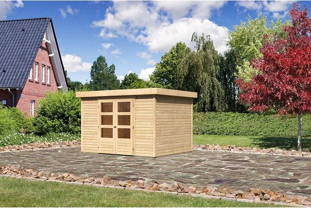Karibu Holz-Gartenhaus Boras mit Flachdach in Braun, B: 298 cm, T: 242 cm, H: 211 cm - Bild 1