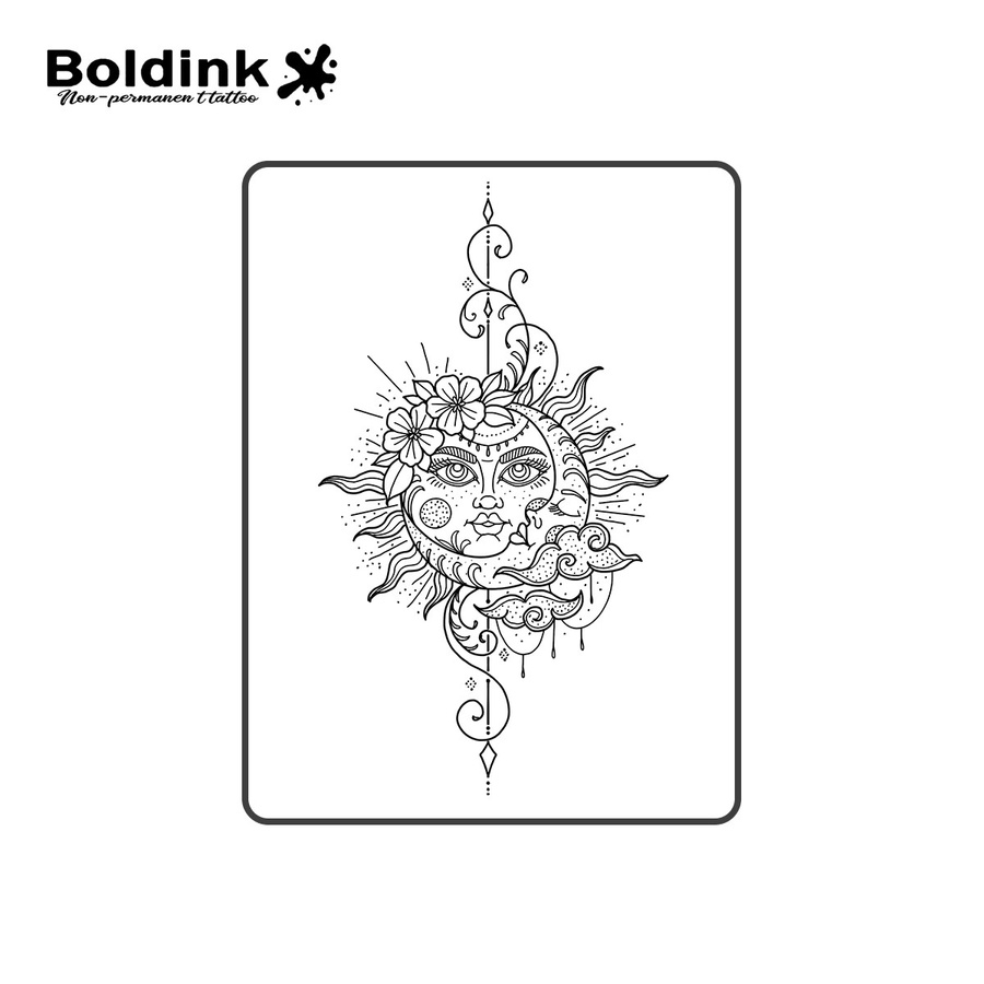 BOLDINK Tattoo-Aufkleber, Sonne-Mond-Kombination, Blumen- und Wolkendekor, Unisex - Bild 2
