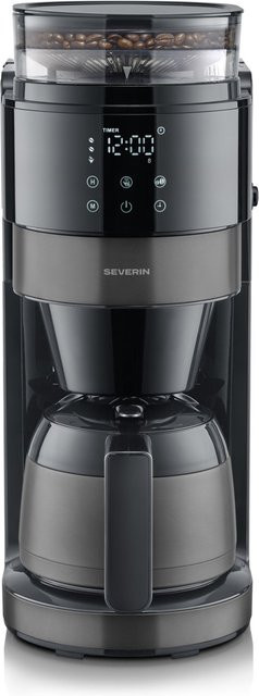Severin AromaOne KA 4831 Filterkaffeemaschine mit Mahlwerk und Thermokanne in Schwarz/Silber mit Timer und 1 l Wassertank - Bild 1