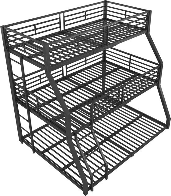 KOMHTOM Dreifach-Etagenbett aus Metall für Kinder in Schwarz ohne Matratze B/T/H: 90 x 200 x 147 cm - Bild 1