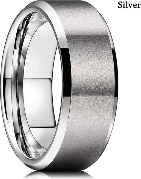POMOiii Ehering Wolfram, 8 mm, schwarz/silberfarben, gebürstet, Herren - Bild 1