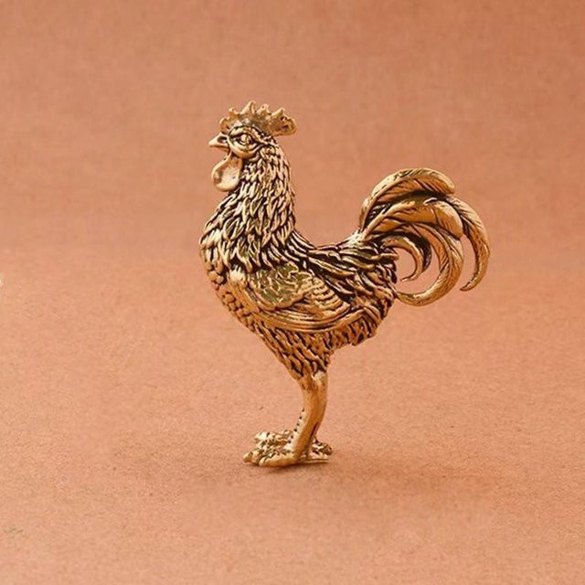 Messing Hahn und Henne Figuren Set in Gold von chenxiaogang als dekorative Tierornamente für dein Zuhause - Bild 1