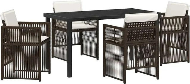vidaXL Garten Essgruppe 5-teilig aus Poly-Rattan und Stahl in Braun mit Glastisch - Bild 1