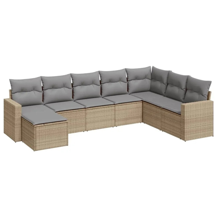 vidaXL 8-tlg. Garten-Sofagarnitur in L-Form aus PE-Rattan und pulverbeschichtetem Stahl mit Kissen in Beige-Grau - Bild 2