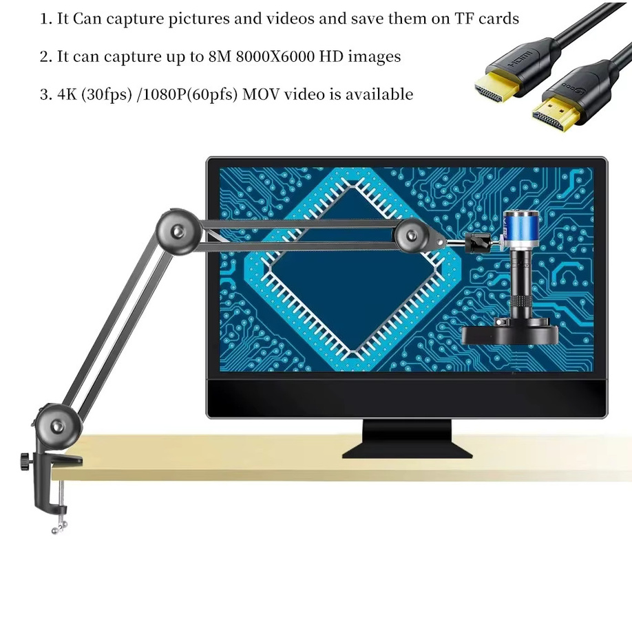 KUAIQU Digitale Videomikroskopkamera mit 4K 48MP Auflösung, 150X Vergrößerung, USB-C und HDMI für Industrie und PCB-Löten - Bild 3