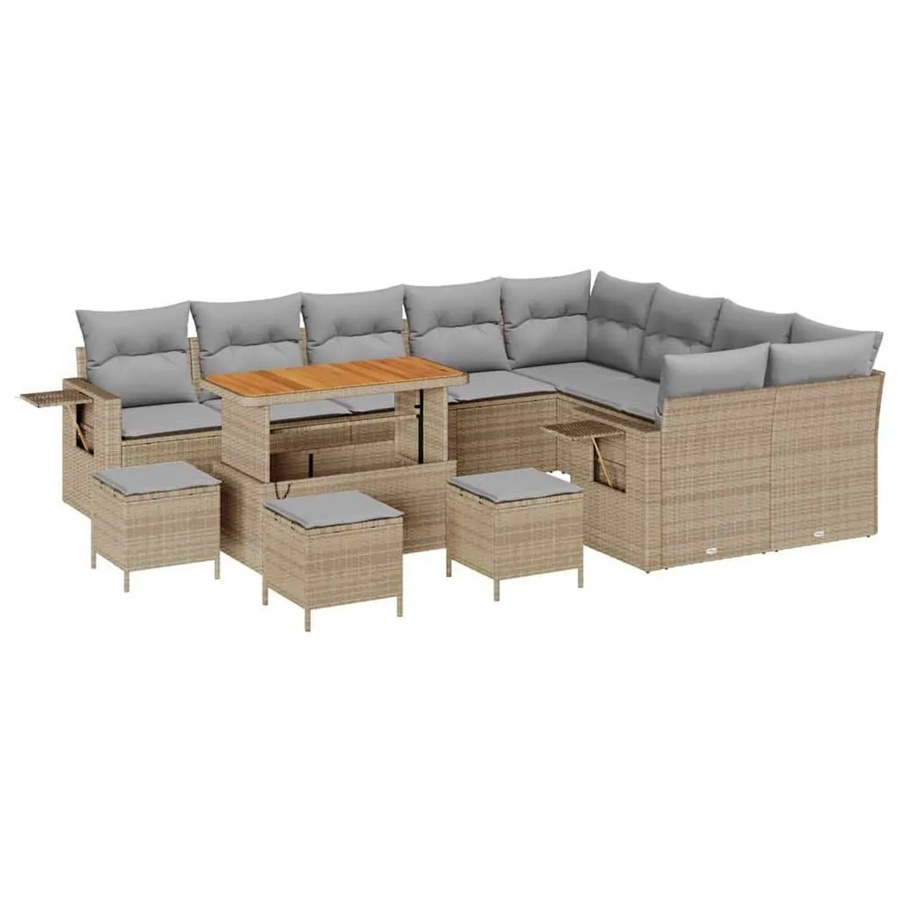 vidaXL Gartensofa-Set aus Poly-Rattan mit 13 Kissen in Beige und Hellgrau inklusive Eckelement, Ottoman und Couchtisch - Bild 2