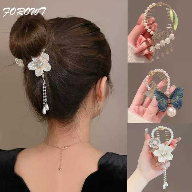 FORWOT Haarclip, Perle, Strass, Blume, Damen - Bild 1