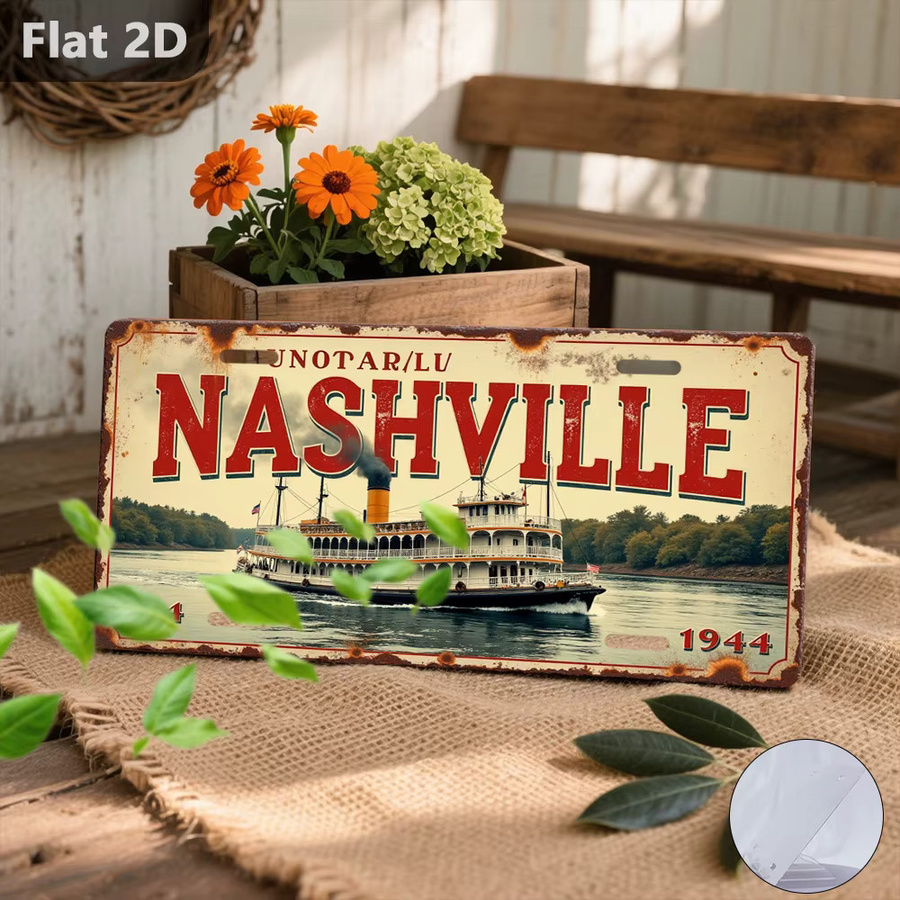 CIFBUY Nashville River Boat Blechschild Retro Metall-Wanddekoration Mehrfarbig B: 30,48 cm, H: 15,0 cm, T: 15,0 cm - Bild 5