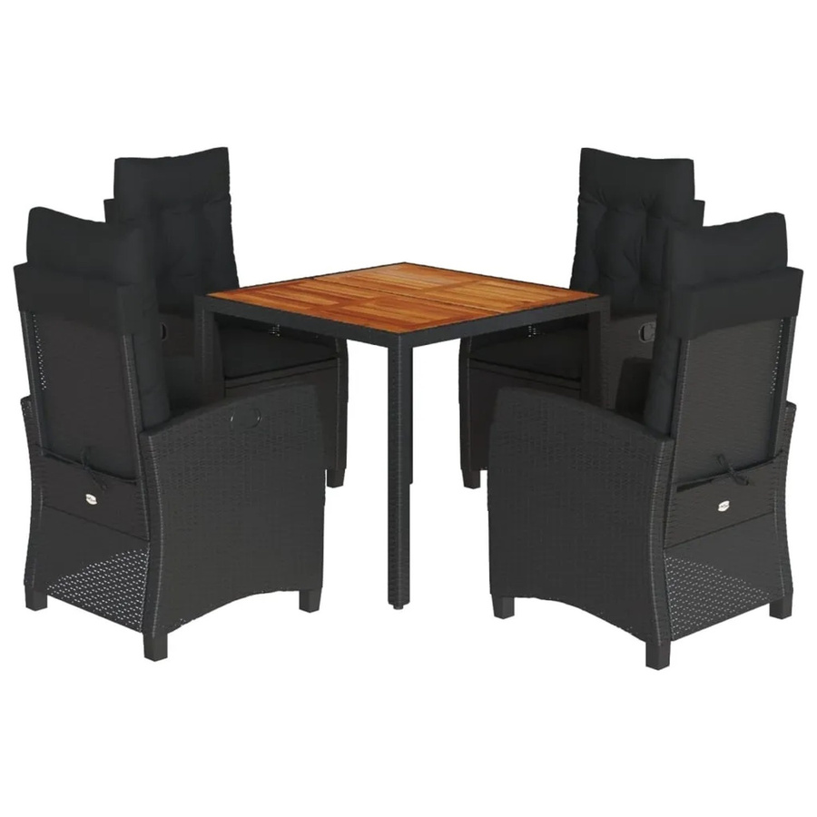 vidaXL 5-teilige Garten-Essgruppe aus Poly-Rattan und Akazienholz mit Kissen in Schwarz - Bild 2