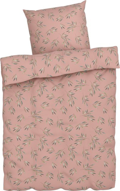 LIVARNO HOME Mikrofaser-Satin-Bettwäsche Set mit Blättermuster in Pink, atmungsaktiv und wendbar, Bettbezug 155 x 220 cm und Kissenbezug 80 x 80 cm - Bild 1