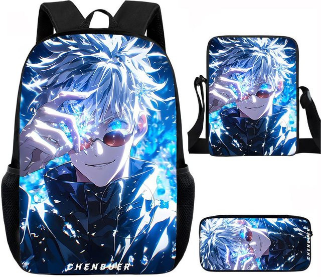 Fancy Style Studio Jujutsu Kaisen 3-teiliges Schultaschen-Set in Blau mit Rucksack, Federmäppchen und Tasche für Jungen und Mädchen - Bild 1