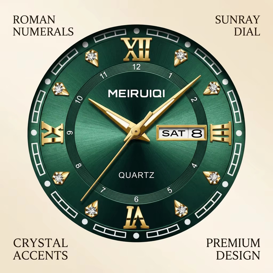 MEIRUIQI Armbanduhr, Quarz, grünes Zifferblatt, Legierung, Gold, Herren - Bild 3