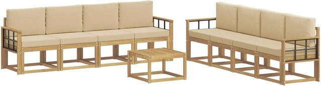 vidaXL Outdoor-Sofagarnitur mit Kissen 9-teilig in Weiß und Beige - Bild 1
