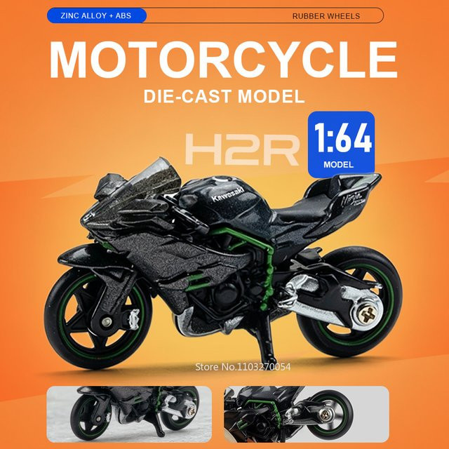 MAKEDA Kawasaki H2R Miniatur-Motorrad, 1:64, Metall, Schwarz, ab 14 Jahren - Bild 1