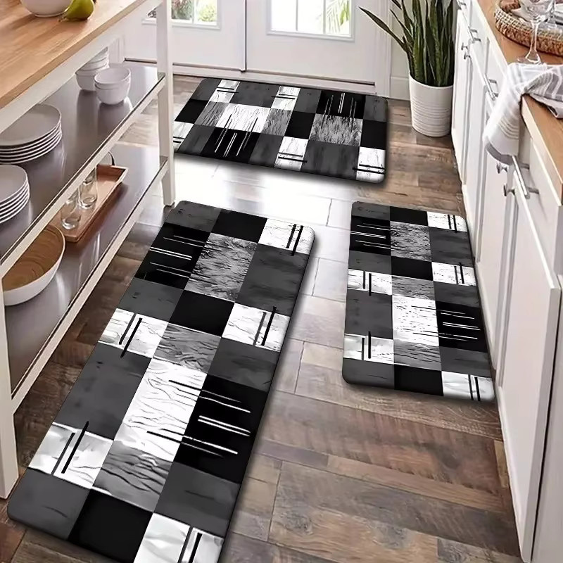 VIKAMA Küchenbodenmatte im Checkerboard-Design, schwarz-weiß, rutschfest und waschbar - Bild 4