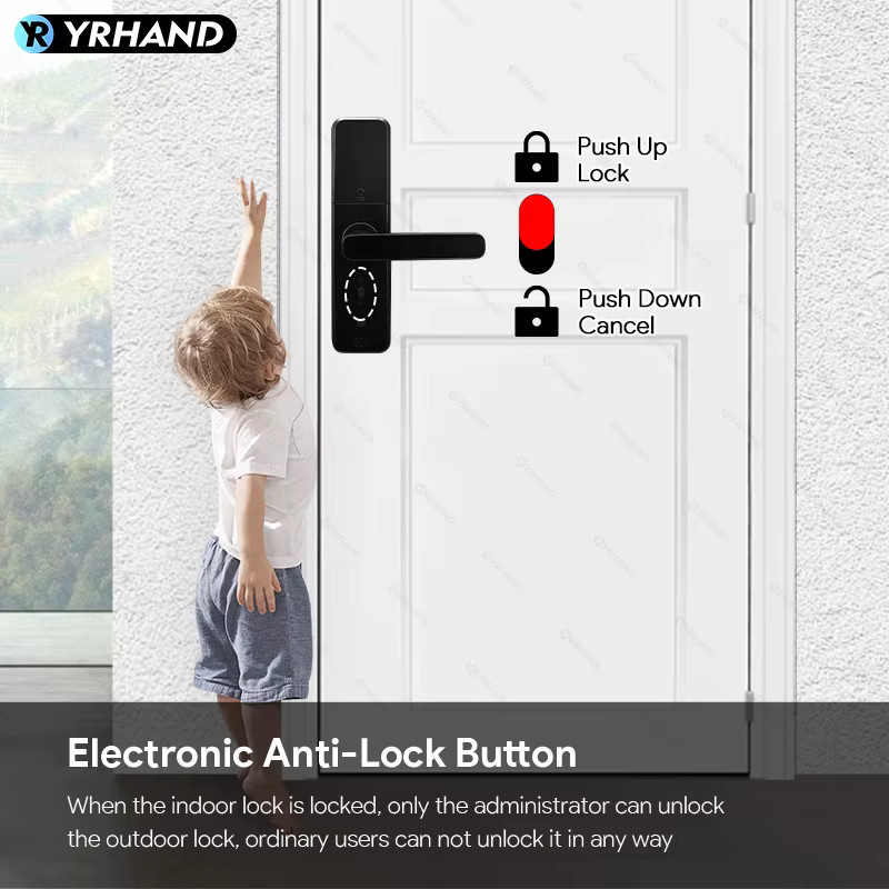 YRHAND Intelligentes Türschloss in Schwarz mit Fingerabdruck, WLAN, Bluetooth und TTLock App-Steuerung, wasserdichtes digitales elektronisches Schloss mit Code und Karte - Bild 3