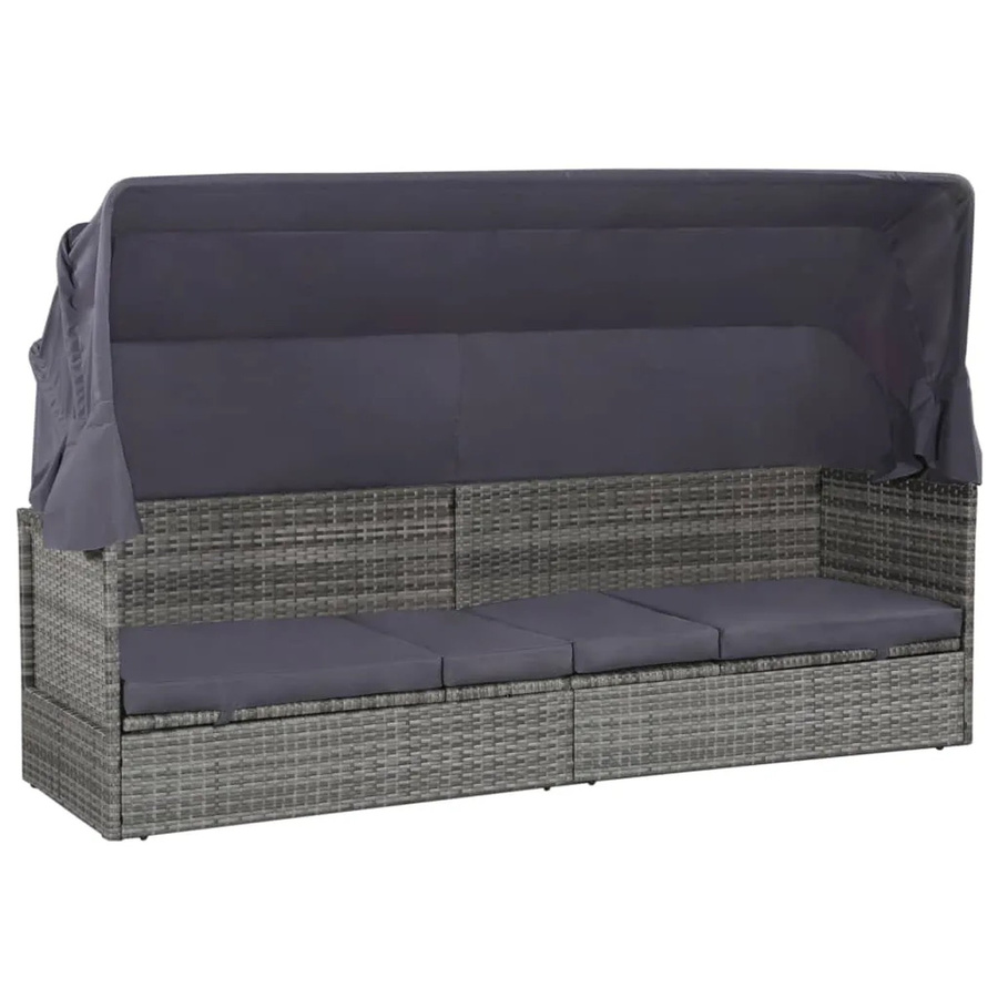 vidaXL Gartenbett mit Baldachin aus Poly Rattan in Grau, B/T: 205 x 62 cm - Bild 2