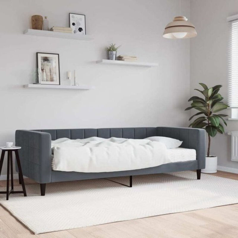 vidaxl Polsterbett Tagesbett mit Matratze aus Samt und Metall in Anthrazit B/T/H: 90 x 190 cm - Bild 1
