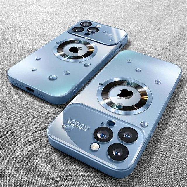 Reggo MagSafe Handyhülle mit Glas Linsenschutz für iPhone 11 bis 17 Pro Max Plus in Titanium Metallic Matt Blau - Bild 1