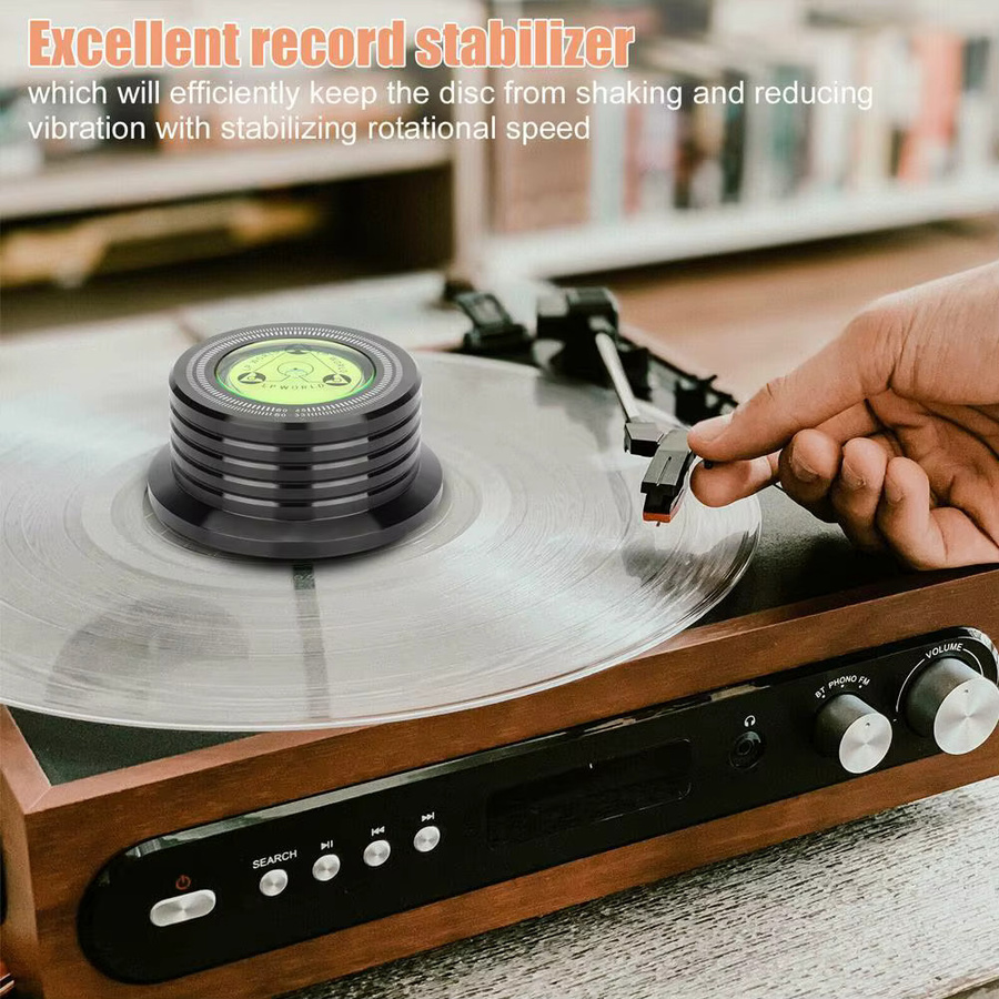 Schwarzer Schallplatten-Stabilisator für LP-Vinyl mit Geschwindigkeitsmessung und Füllstandsanzeige aus Legierung, 60 Hz - Bild 1