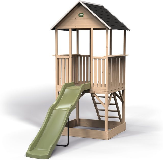 EXIT Toys Panorama 500 Holzspielhaus mit Rutsche und Sandkasten in Braun - Bild 1