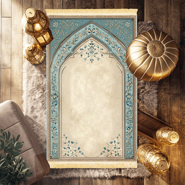 VIKAMA Gebetsteppich mit türkisfarbenem Blumenbogen-Design, rutschfester orientalischer Gebetsmatte für Wohnzimmer und Schlafzimmer - Bild 1