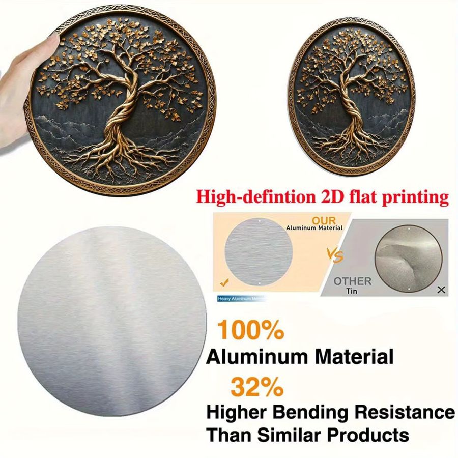 HELLOYOUNG Vintage Wandkunst Baum des Lebens aus Aluminium, rundes Metallschild in Multicolor, Durchmesser: 20,3 cm - Bild 3