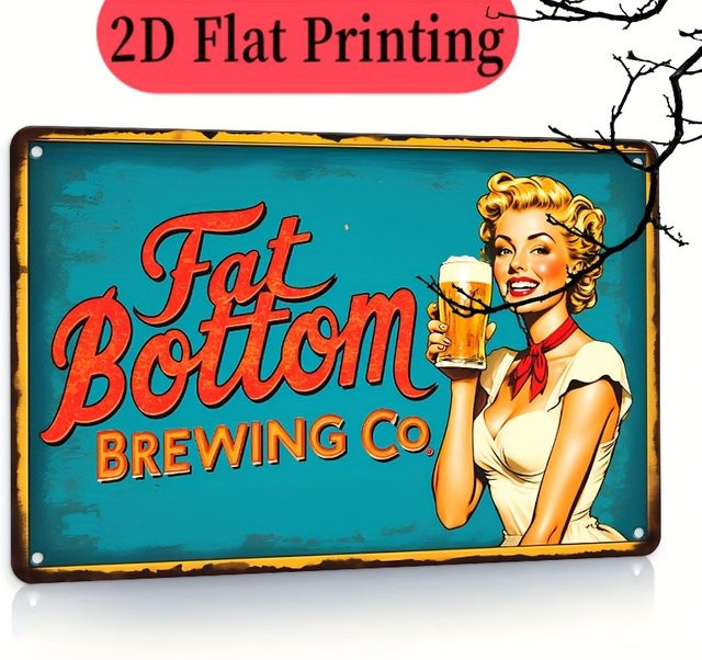 Fat Bottom Brewing Co. Beer Girl Metallschild in Weiß und Multicolour, Retro-Wandkunst aus Metall mit rustikalem Design, B/H: 20 x 20 cm - Bild 1