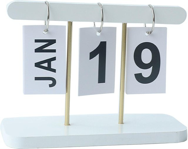 Perpetueller Umblätterkalender aus Holz von OutsideWorld in Weiß für den Schreibtisch - Bild 1