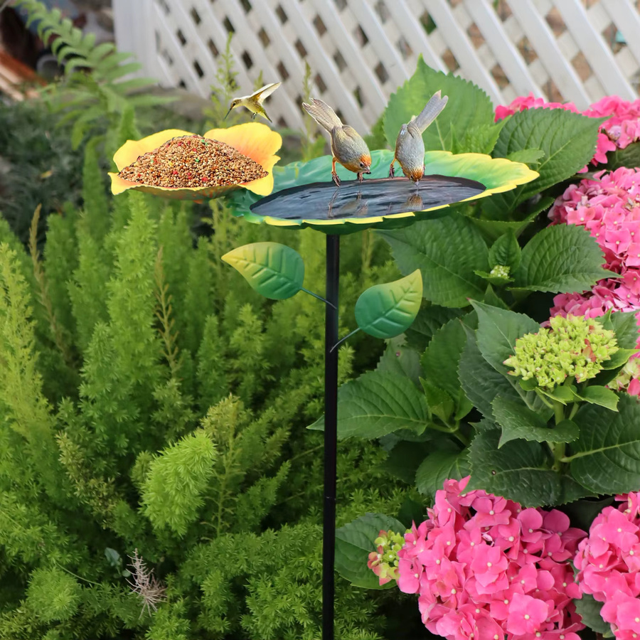 Garten-Vogelbadewanne aus Metall mit Blattmuster in Grün, Höhe: 71,1 cm - Bild 2