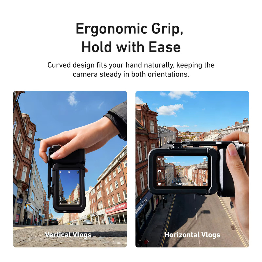 TELESIN Hand Grip Aid Fernbedienung Kit aus Aluminiumlegierung für DJI OSMO Action6 in Schwarz mit Kaninchen Käfig und Quick Release Schutzhülle - Bild 4