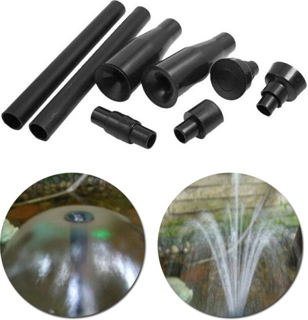 8er Set Multifunktionale Gartenbrunnen Düsenköpfe aus Kunststoff in Schwarz für Teiche, Pools und Aquarien - Bild 1