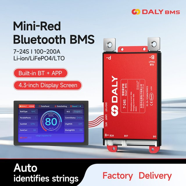 Daly Smart BMS mit 4,3 Zoll LCD Display und Bluetooth für LiFePO4 und Li-Ion, kompatibel mit 4S bis 24S, wählbar zwischen 100A, 120A, 150A und 200A - Bild 1