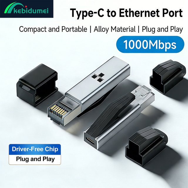 Kebidumei USB-C zu Ethernet Adapter Gigabit 1000Mbps RJ45 Netzwerk-Konverter in Silber für MacBook Pro und iPhone 16 sowie iPad - Bild 1