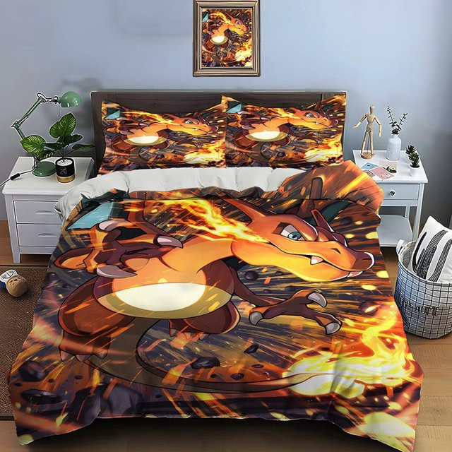 Pokémon Glurak Bettwäsche Set aus Mikrofaser mit Motivdruck, 3-teilig, Mehrfarbig, B/H: 228 x 228 cm - Bild 1