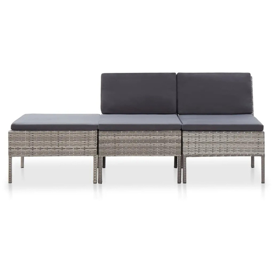 vidaXL 3-tlg Garten-Lounge-Set Modell 8 aus Poly Rattan in Grau mit Polstern und UV-beständigen Auflagen - Bild 2