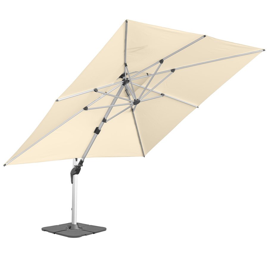 Anndora Ampelschirm Aluminium Natural in Beige mit Betonplattenständer, 3,5 x 3,5 m quadratisch, 360 Grad drehbar, schwenkbar und neigbar, UPF 50 - Bild 1