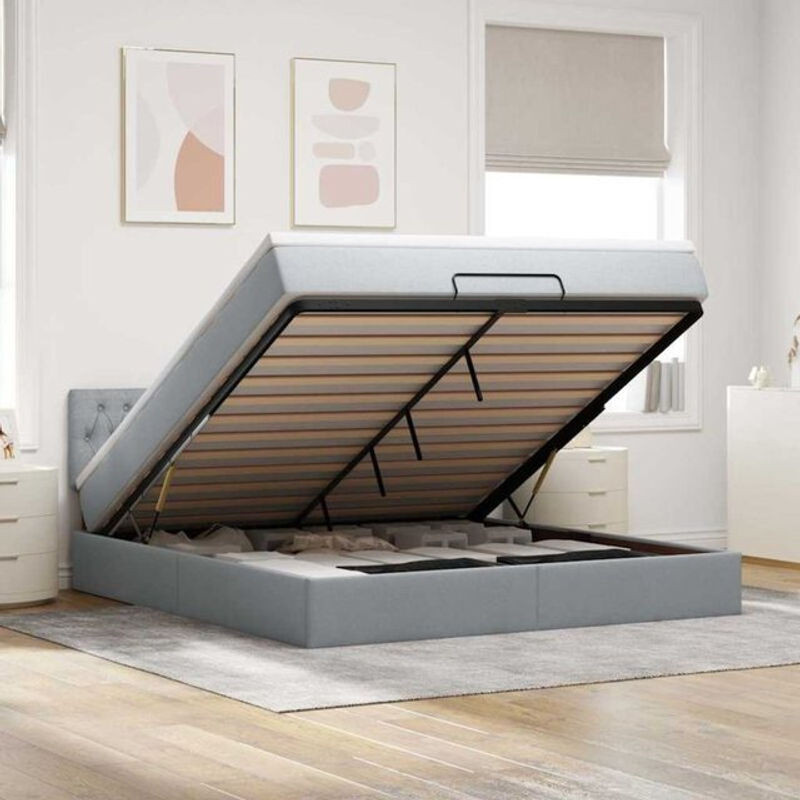 Vidaxl Ottoman Polsterbett mit Matratze und LED in Hellgrau, B/T: 160 x 200 cm - Bild 1