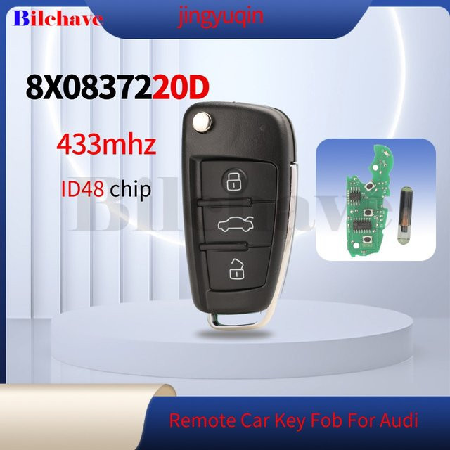 Jingyuqin Auto Fernbedienung Schlüssel Fob mit ID48 Chip und HU66 Klinge für Audi Q3 Q7 A1 A3 A4 A5 S1, 433MHz, Schwarz - Bild 1