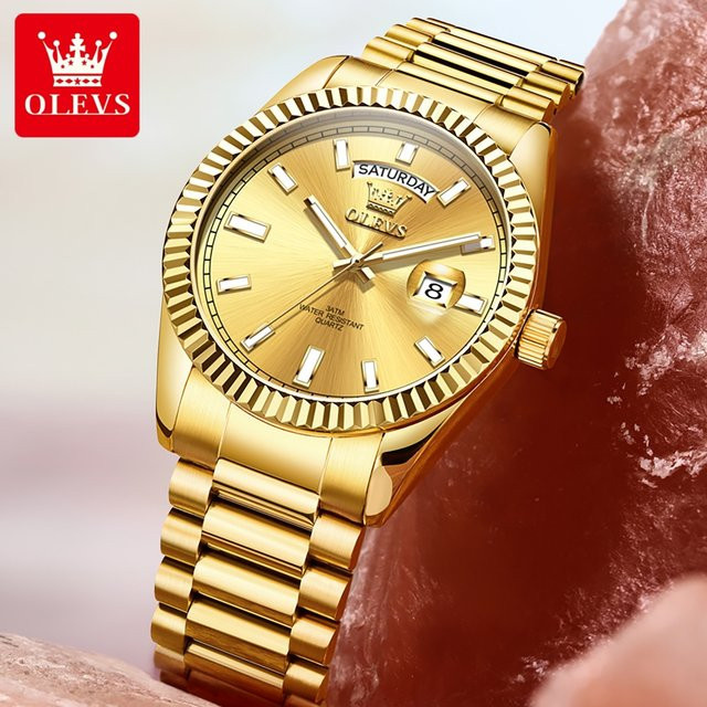 OLEVS Armbanduhr Quarz, Edelstahl, Gold, Herren - Bild 1