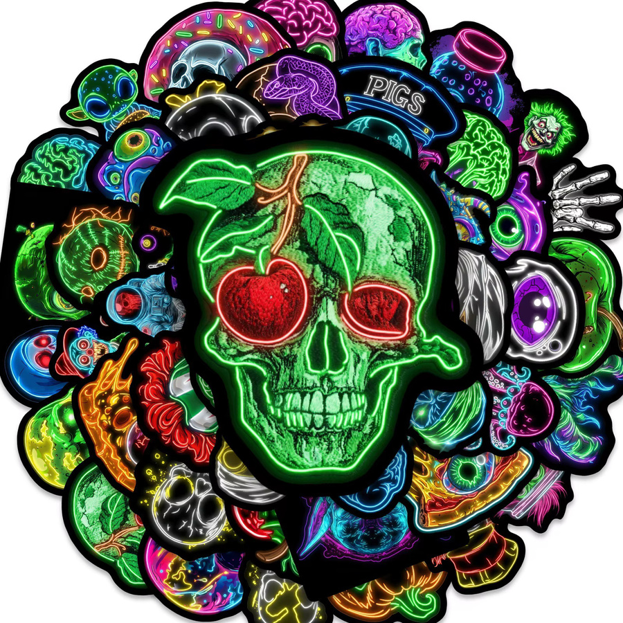 GOGOTU Halloween Lustige Neon-Totenkopf-Graffiti-Aufkleber, 50-teiliges Set, multicolour - Bild 1