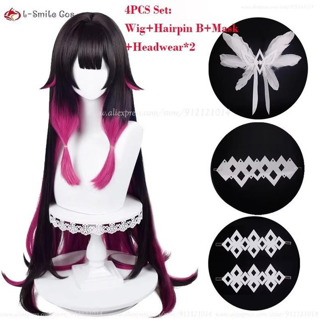 Columbina Cosplay Perücke, 105 cm, Farbverlauf, Schwarz, Synthetisches Haar - Bild 1