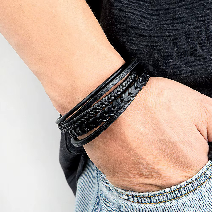 XQNI Armband, Leder, Edelstahl, Schwarz, Herren - Bild 3