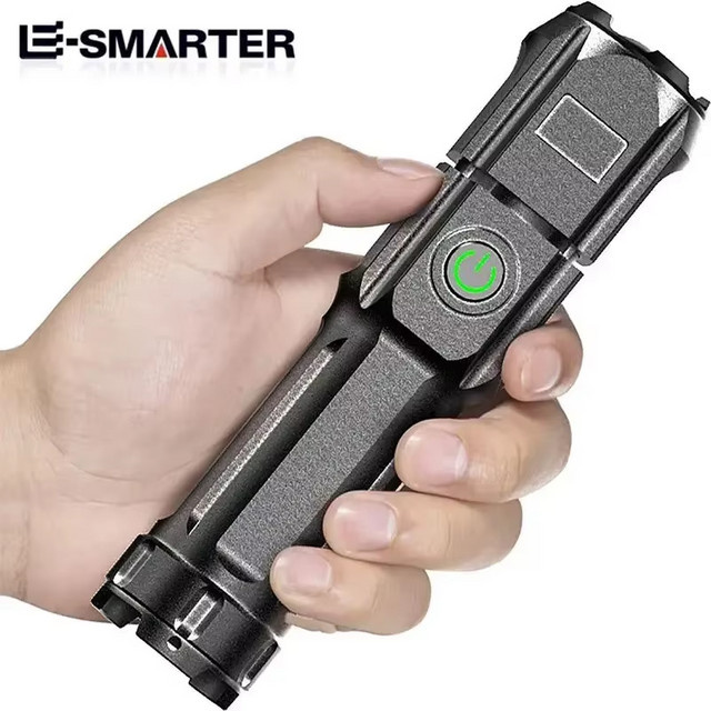ESMARTER Taktische LED Taschenlampe mit Teleskop-Zoom, wiederaufladbar, wasserdicht, Schwarz - Bild 1