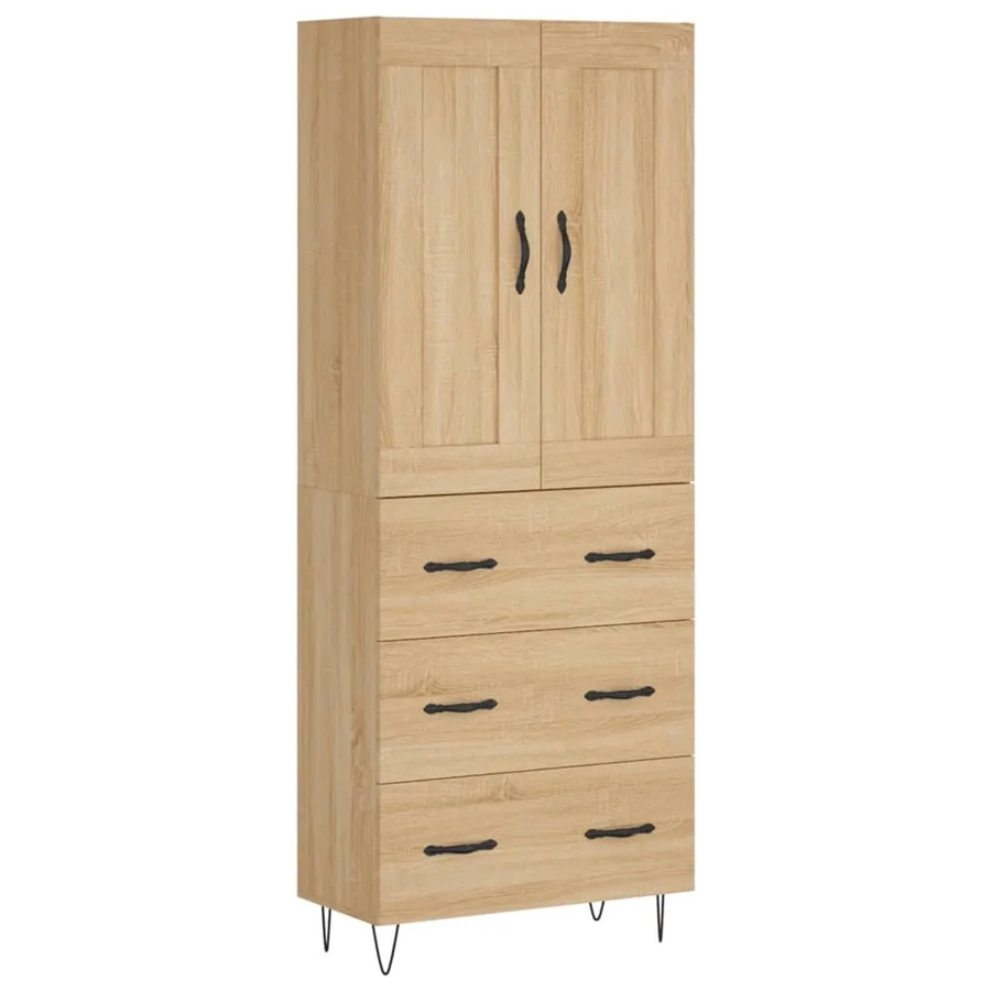 vidaXL Highboard Sonoma-Eiche modern mit Türen und Regalen, Farbe Beige/Braun, B/T/H: 69,5 x 34,0 x 180,0 cm - Bild 2