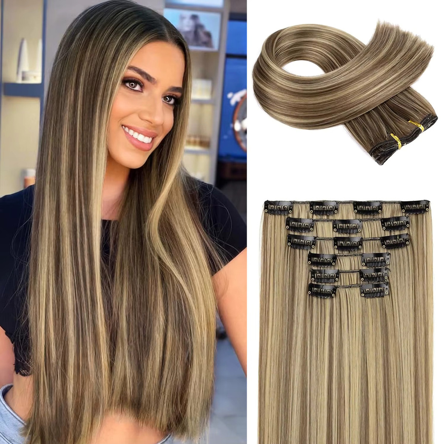 DinDong Haarverlängerung Clips, 24 Zoll, Synthetisch, Gerade, Damen - Bild 2